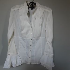 WHITE TUXEDO PLEATED BLOUSE  12P
